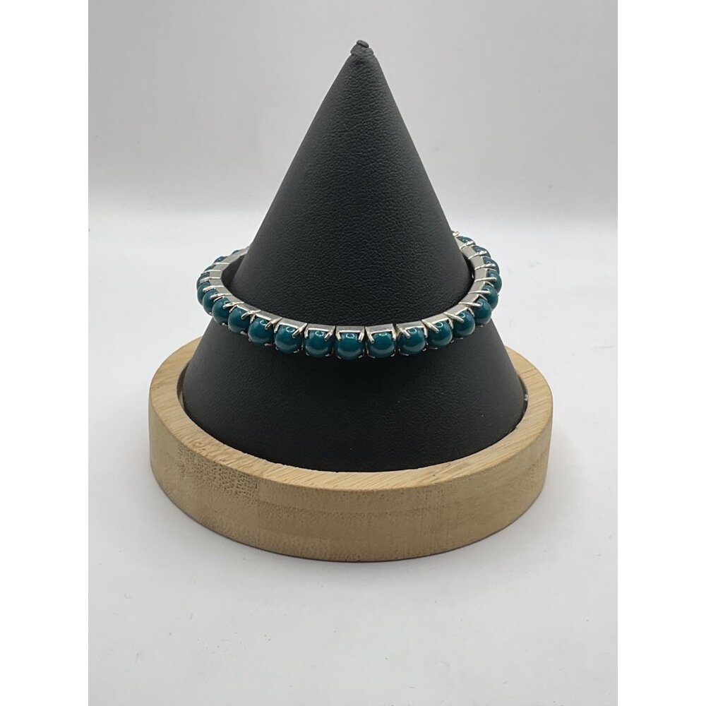 Turquoise Beaded Silver Stretch Bracelet